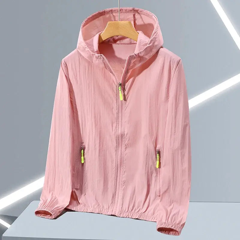 Simples Market pink lightweight hooded jacket for men with UV protection and neon zipper pulls