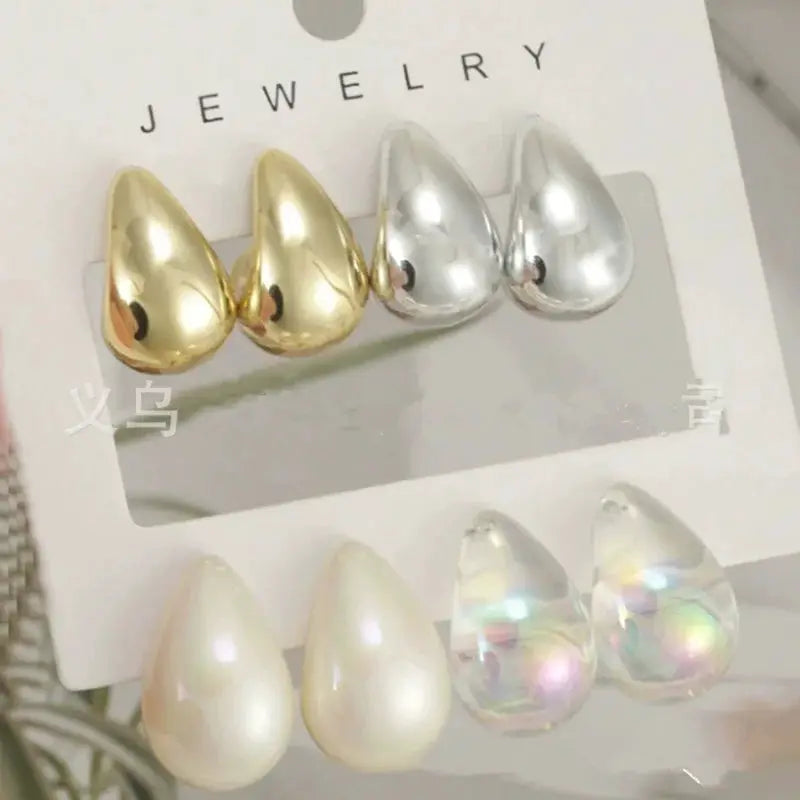 4 Pair Set Vintage Glossy Thick Acrylic Water Drop Stud Earrings For Women Fashion Tear Drop Party Jewelry