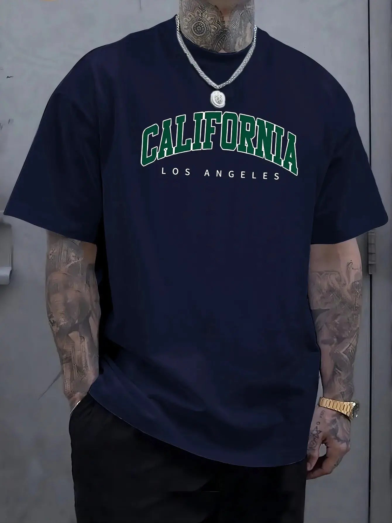 Summer Men's 100 Percent Cotton Casual T Shirt Loose Fit Short Sleeve Round Neck California Letter Print