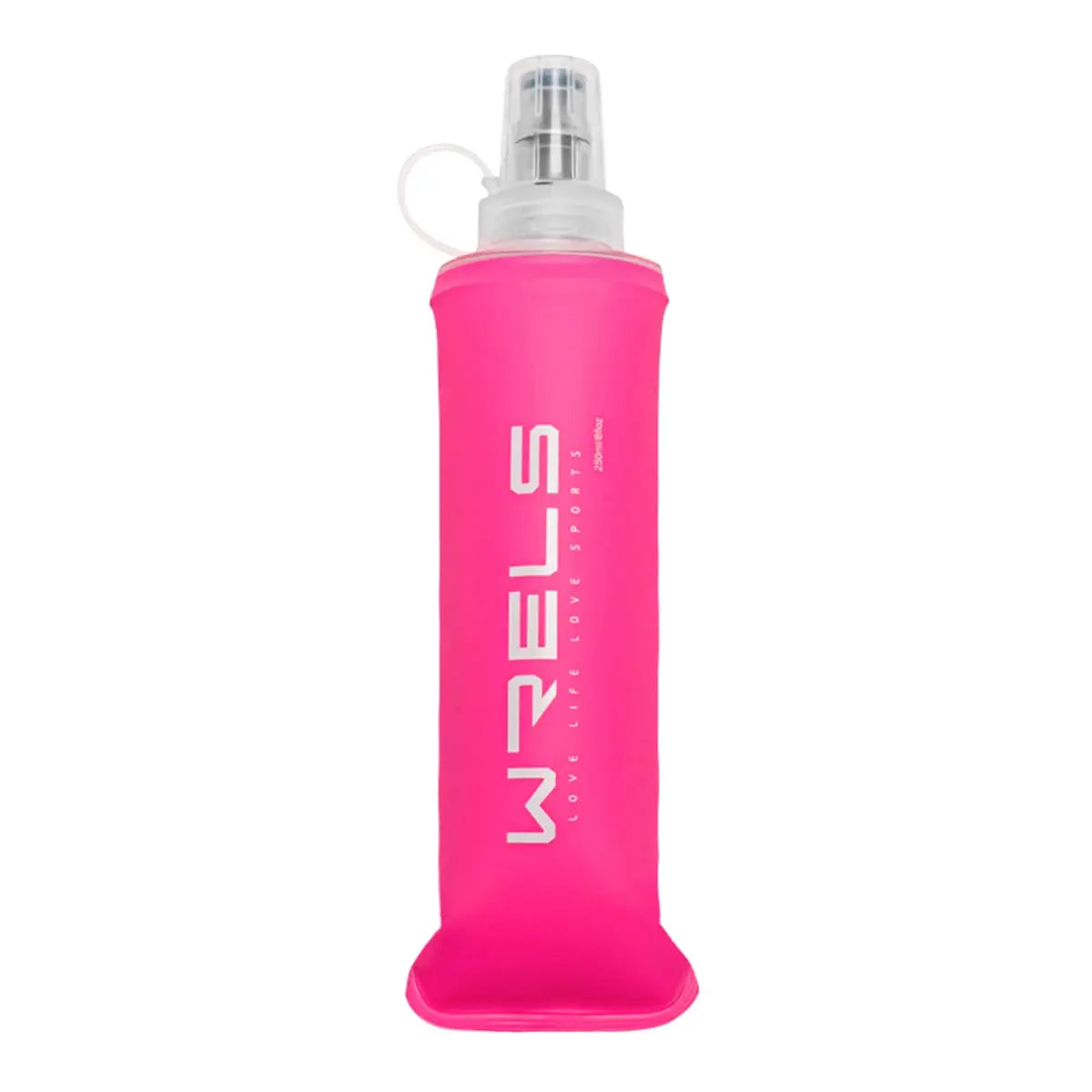 WRELS pink collapsible water bottle by Simples Market, BPA-free soft sport flask with clear cap and loop