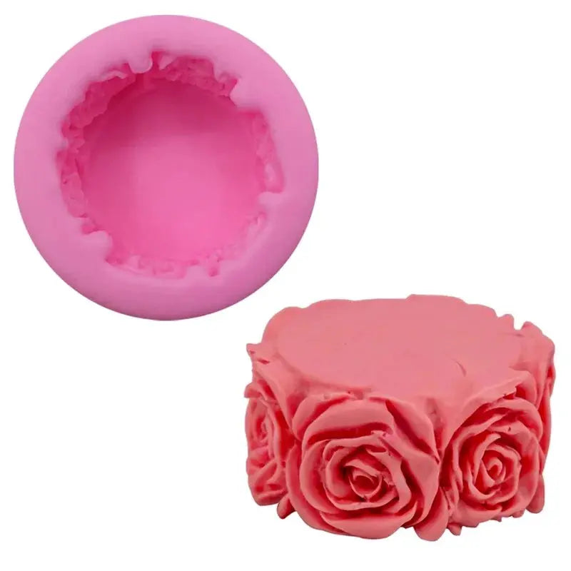 3D Round Rose Flower Soap Mold Cylindrical Silicone Mold For Candles And Cake Decorating Craft Decoration