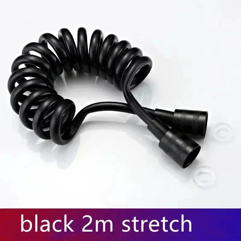 Handheld bidet sprayer hose, black 2m stretch coiled hose with dual connectors