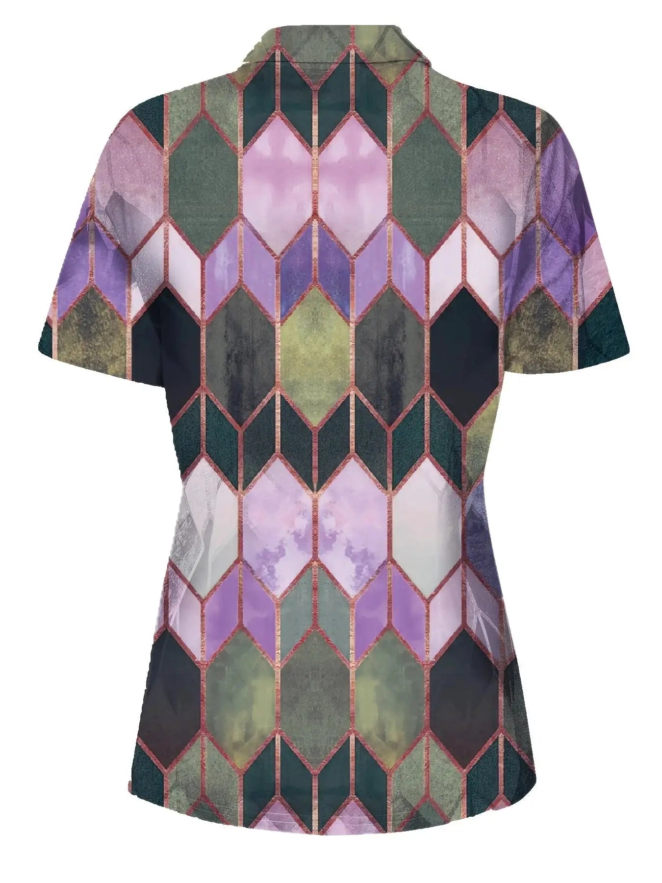 Versatile All Season Women's Polo Shirt With Zip And Geometric Pattern