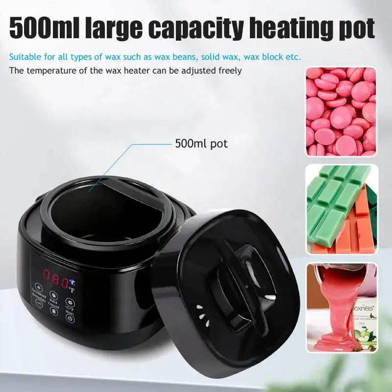 Wax heater machine 500ml, black with LCD display for hair removal by Simples Market
