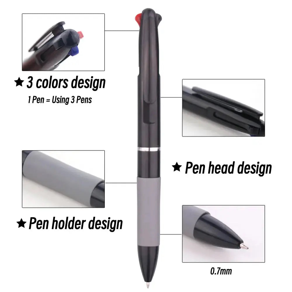 Simples Market 3-in-1 ballpoint pen with red, blue and black inks, 0.7mm.