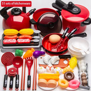 Children's Educational Play Kitchen Set With Simulated Induction Cooker Pretend Cookware And Cutting Toys For Boys