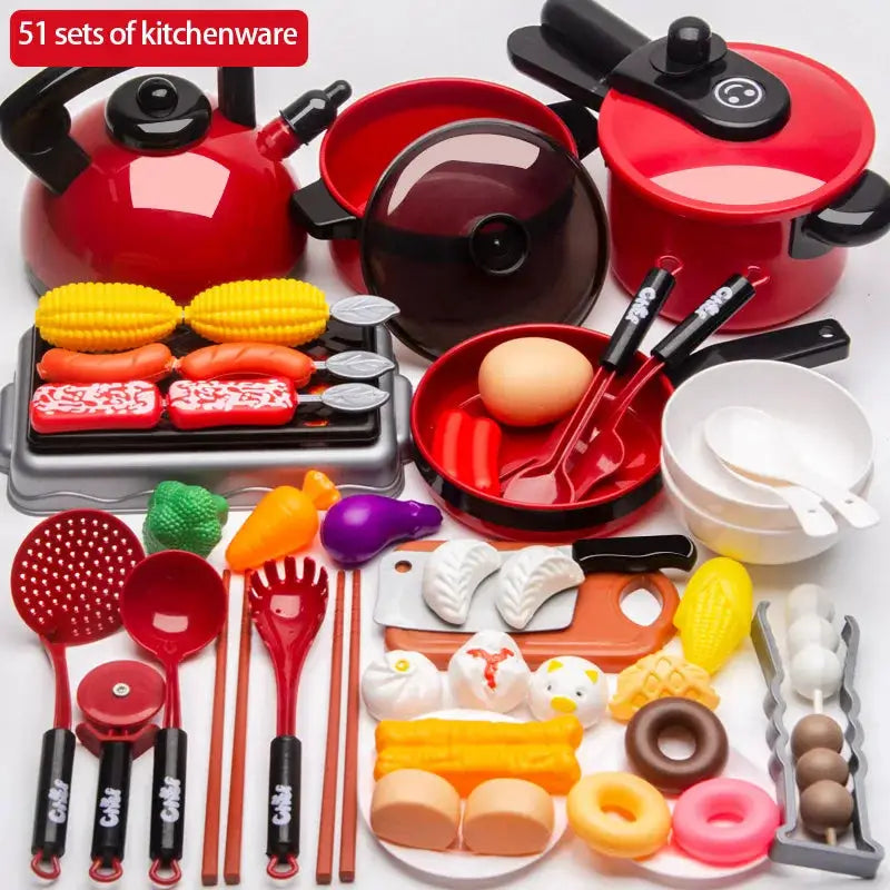 Children's Educational Play Kitchen Set With Simulated Induction Cooker Pretend Cookware And Cutting Toys For Boys