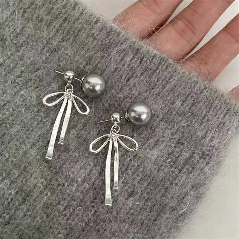 Fashionable Pearl Bowknot Choker Necklace With Gray Pearls For Women Jewelry Accessories
