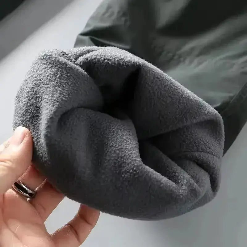 Tooling pants with thick fleece lining, gray waterproof cargo pants for men and women, multi-pocket loose straight fit