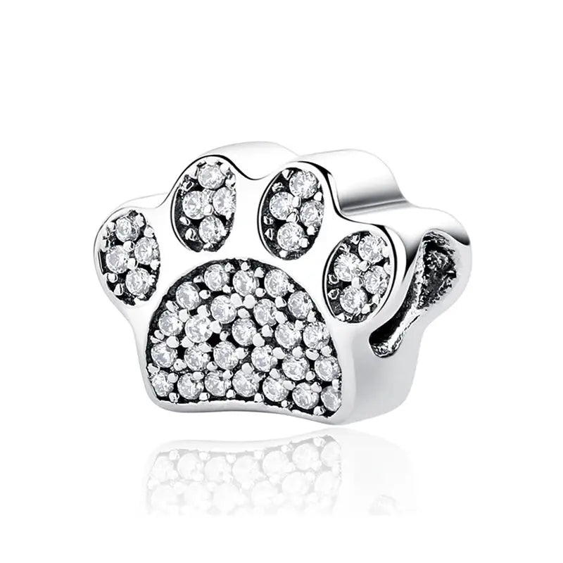 925 Sterling Silver Paw Print Charm Beads for Dogs and Cats Jewelry Pendant Fit for Bracelets Necklaces DIY Projects