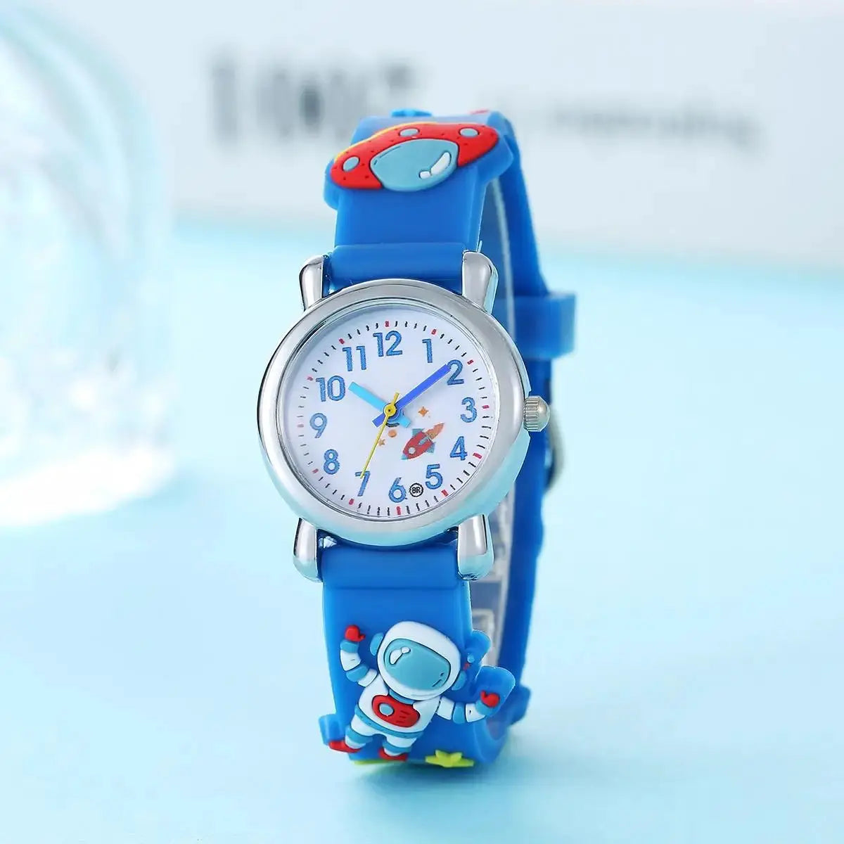 Kids Cartoon Astronaut UFO Quartz Watch With Durable Plastic Case And Soft PU Band