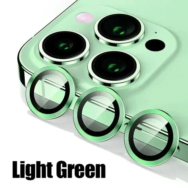 3-pack metal camera lens protectors with green rims for iPhone back cameras, light green by Simples Market