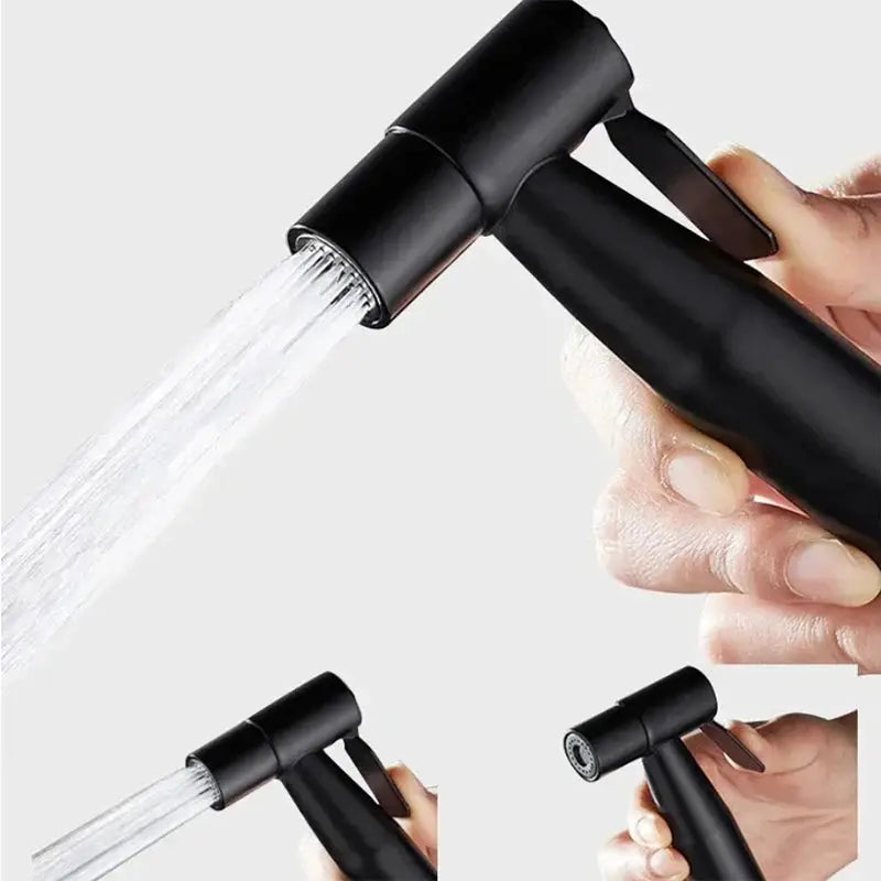 Black stainless steel handheld bidet sprayer for toilet with hose and self-cleaning shower head