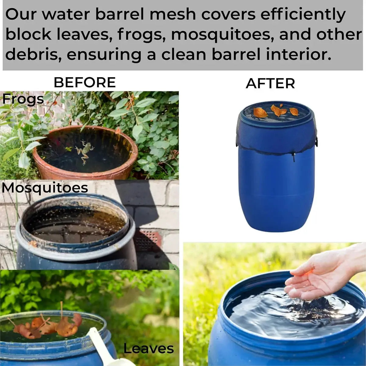 Rain Barrel Mesh Cover With Drawstring For Rainwater Collection Buckets And Tanks Debris Proof Water Net