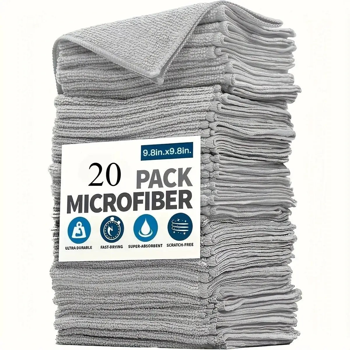 Simples Market 20-pack microfiber cleaning towels, thick, lint-free gray car window cloths