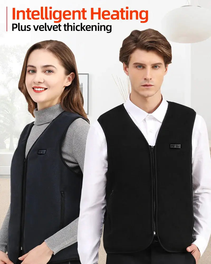 Two smart fleece heated vests for men and women, black and navy, USB rechargeable by Simples Market
