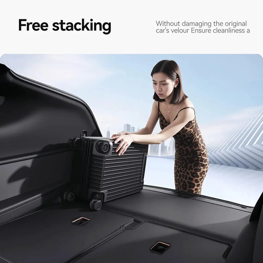 Simples Market trunk mat cover for Tesla Model Y, juniper Nappa leather all-weather anti-scratch full-coverage liner.