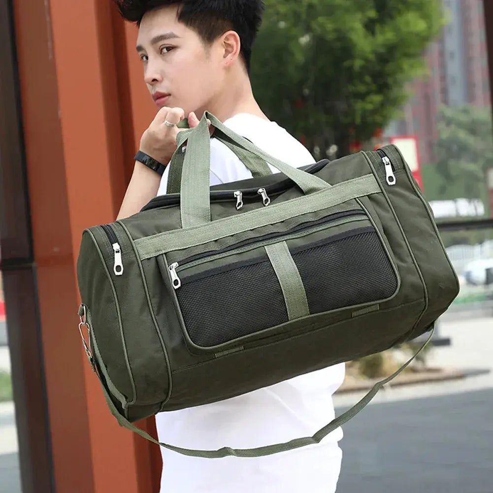 Oxford dry-wet separation gym bag by Simples Market, olive green, large-capacity, waterproof with mesh pocket