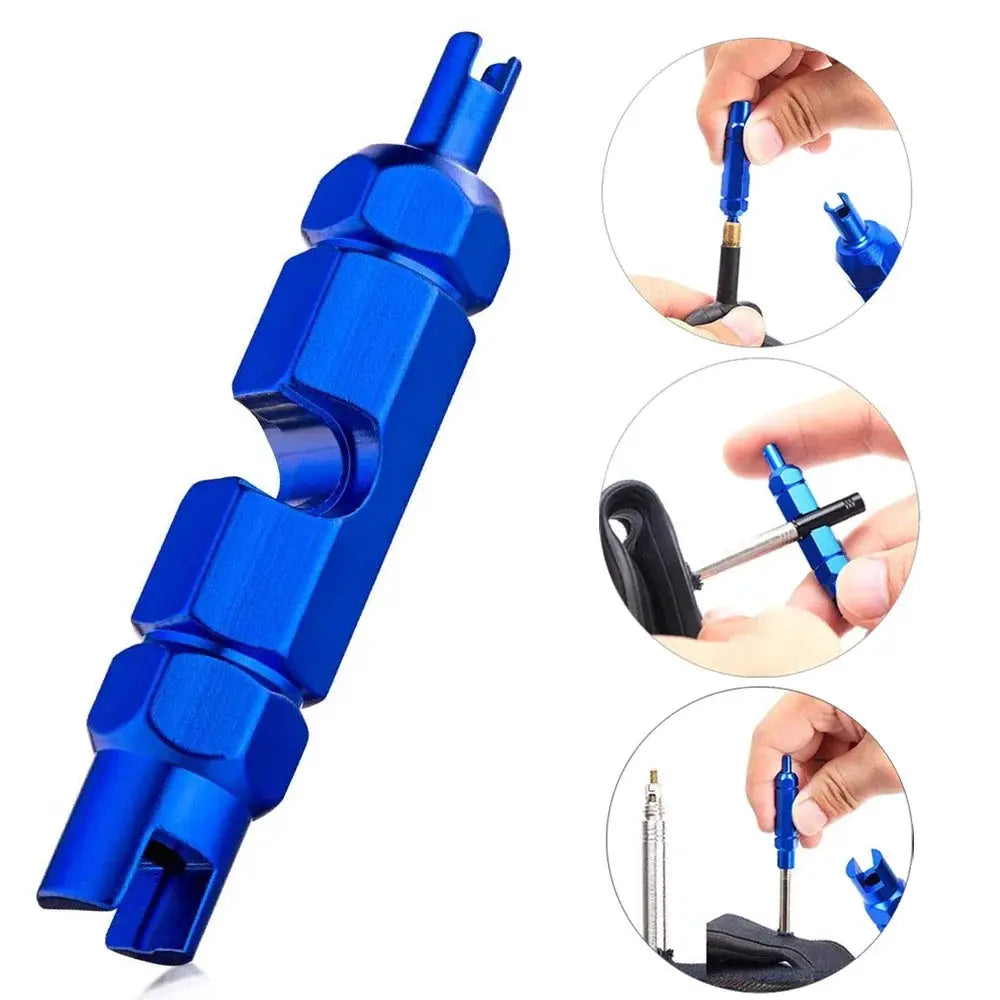Valve core remover tool blue aluminum by Simples Market for Presta and Schrader valves.