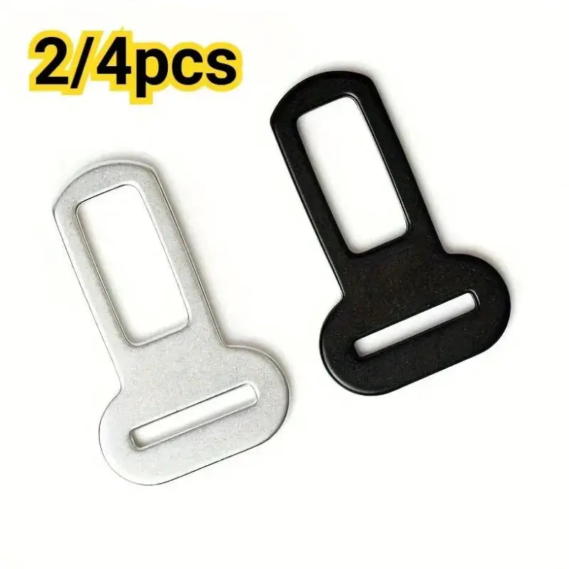 Pet seat belt adapters, metal clips for pet leashes, silver and black, Simples Market, 2 pieces