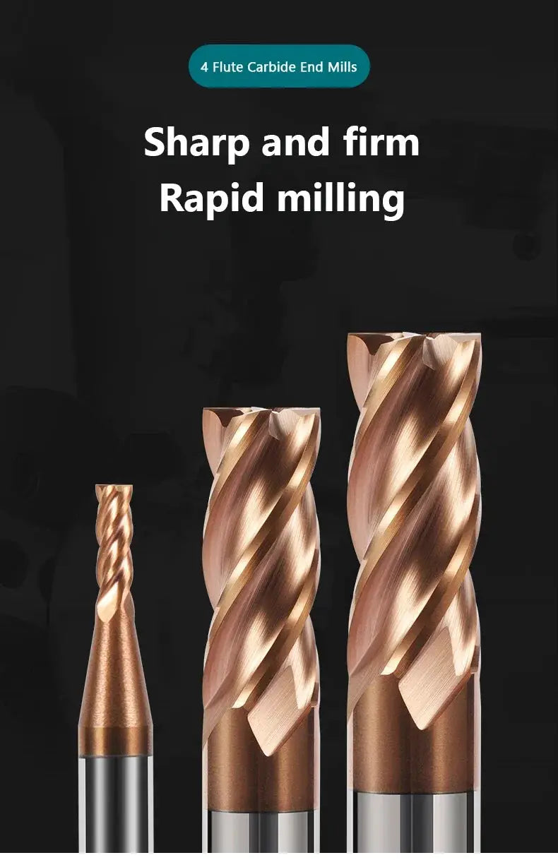 HRC55 4 Flute Carbide End Mill Tungsten Cobalt Cutter NACO4 Nano Coating Hardened Steel Cast Iron CNC Milling 9 To 20 Mm