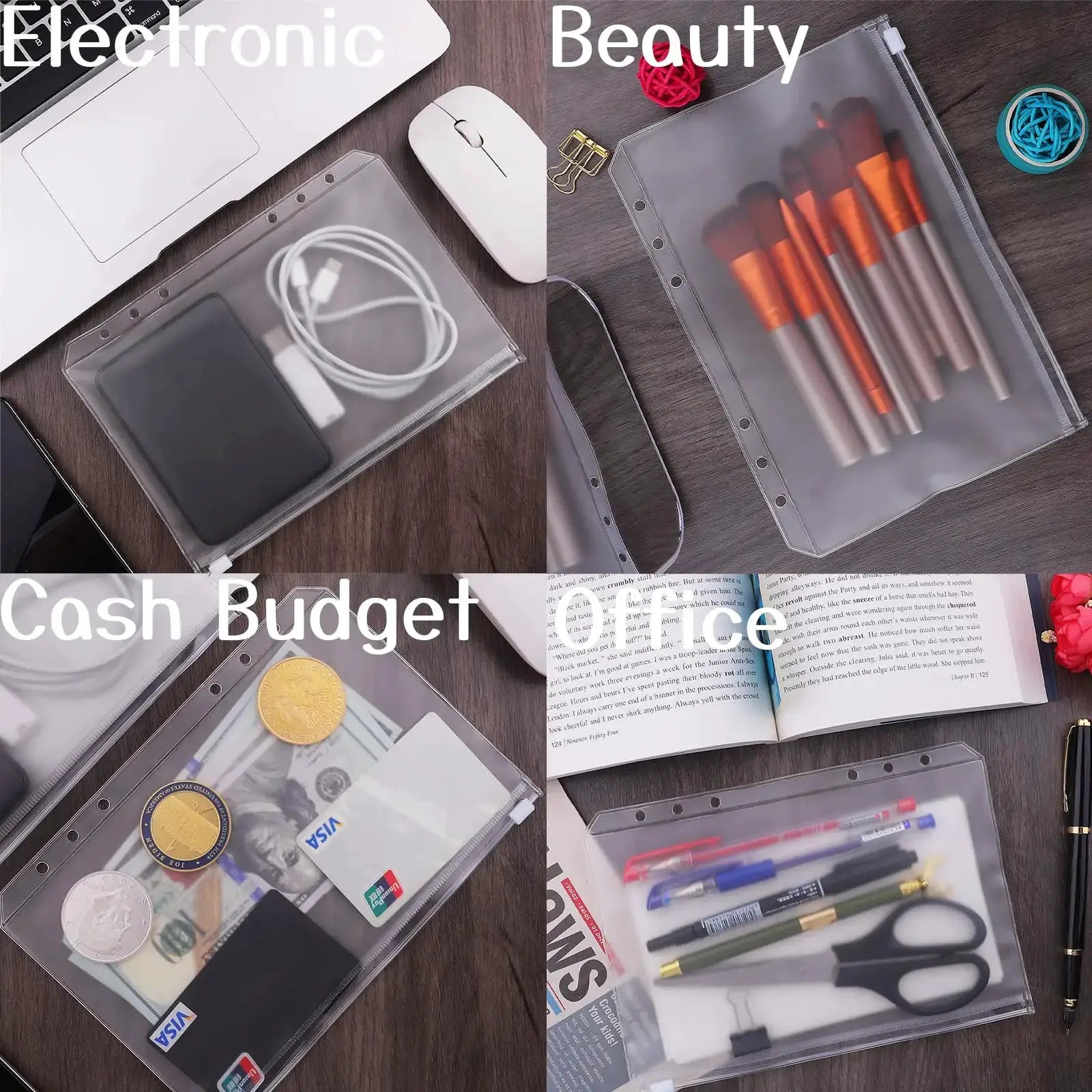 10PCS A6 Binder Pockets by Simples Market, clear PVC zipper folders for 6-ring binders