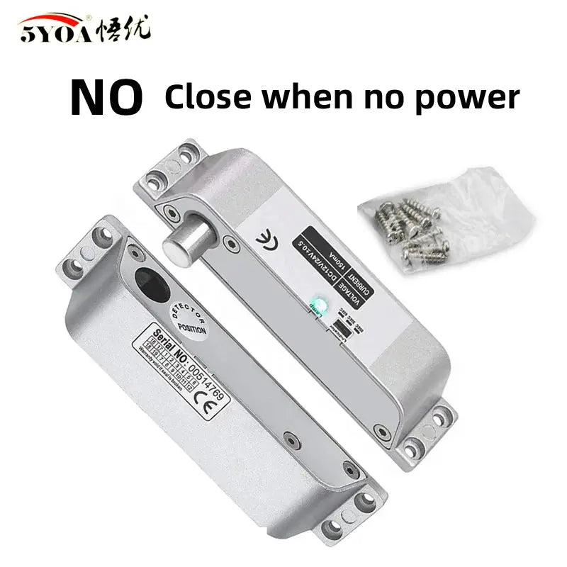 5YOA smart electric mortise lock set, drop bolt, DC12V, silver finish, two units with screws