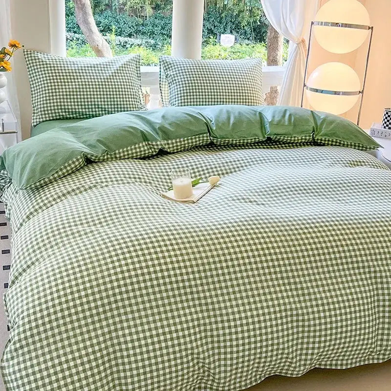 Simples Market green gingham duvet cover set with 2 pillowcases, solid green accents, full-queen size