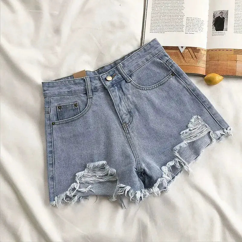 Korean High Waist Denim Shorts Women Ripped Y2K Tassel Details Retro Vibe Meets Modern Comfort