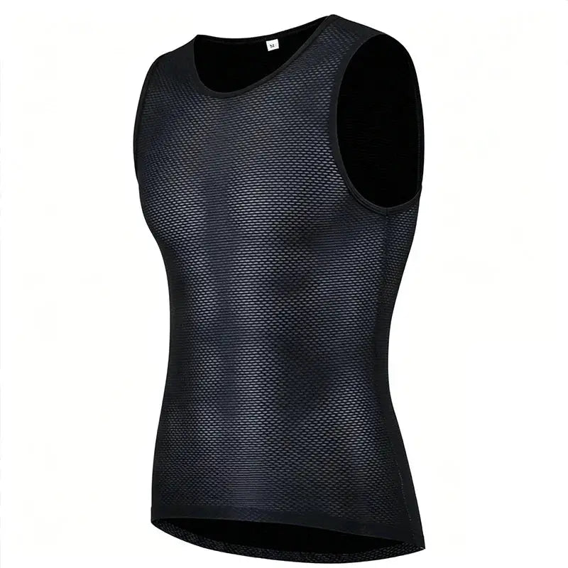 Men's sleeveless cycling vest in black cool-mesh stretch fabric for road and MTB