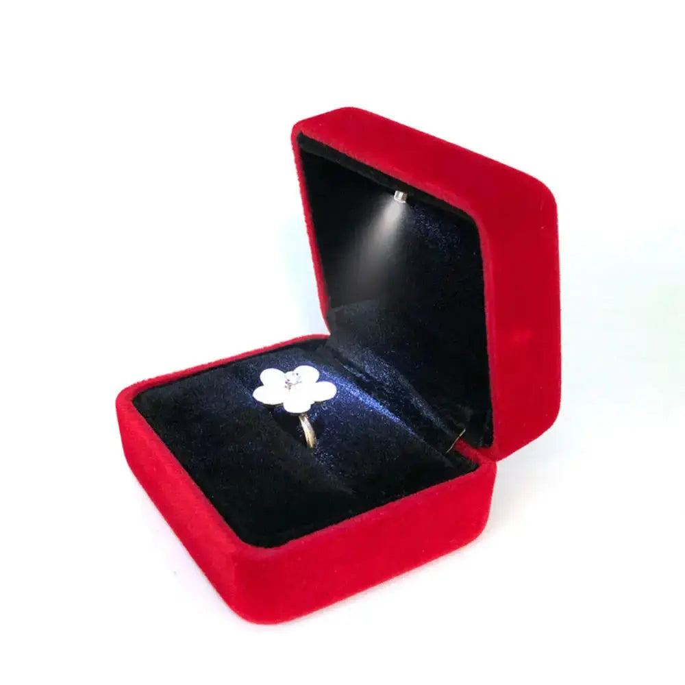 LED Jewelry Ring Box With Light Leather Exterior And Velvet Interior For Proposal Engagement Wedding Gift