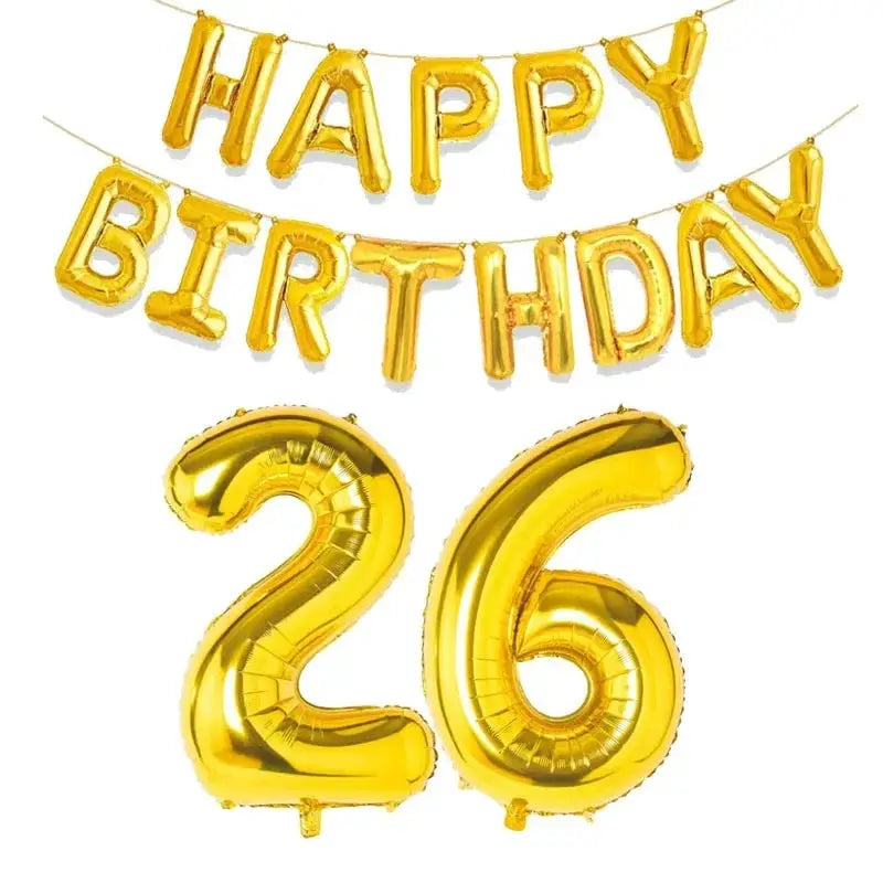 15 Piece Gold Happy Birthday Foil Balloons Set With Numeric Cutouts For Milestone Ages 10 To 60 Kids And Adults