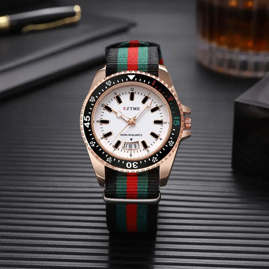 NovaTime Unisex Nylon Strap Calendar Watch Minimalist Luxury Quartz With Date Function