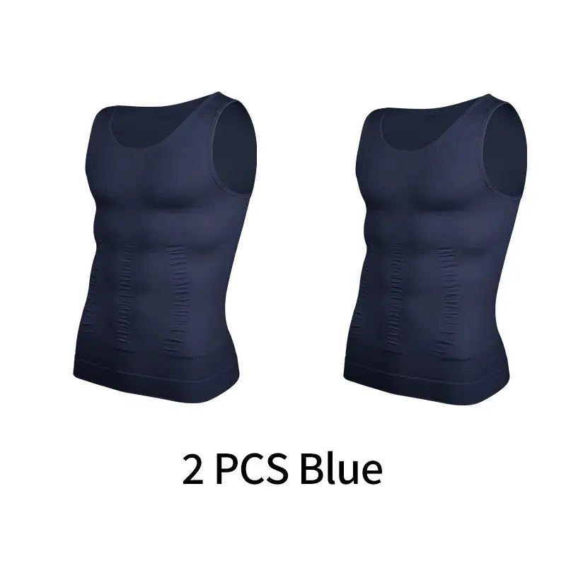 2 pcs blue men's sleeveless shapewear body shaper vests with wide straps