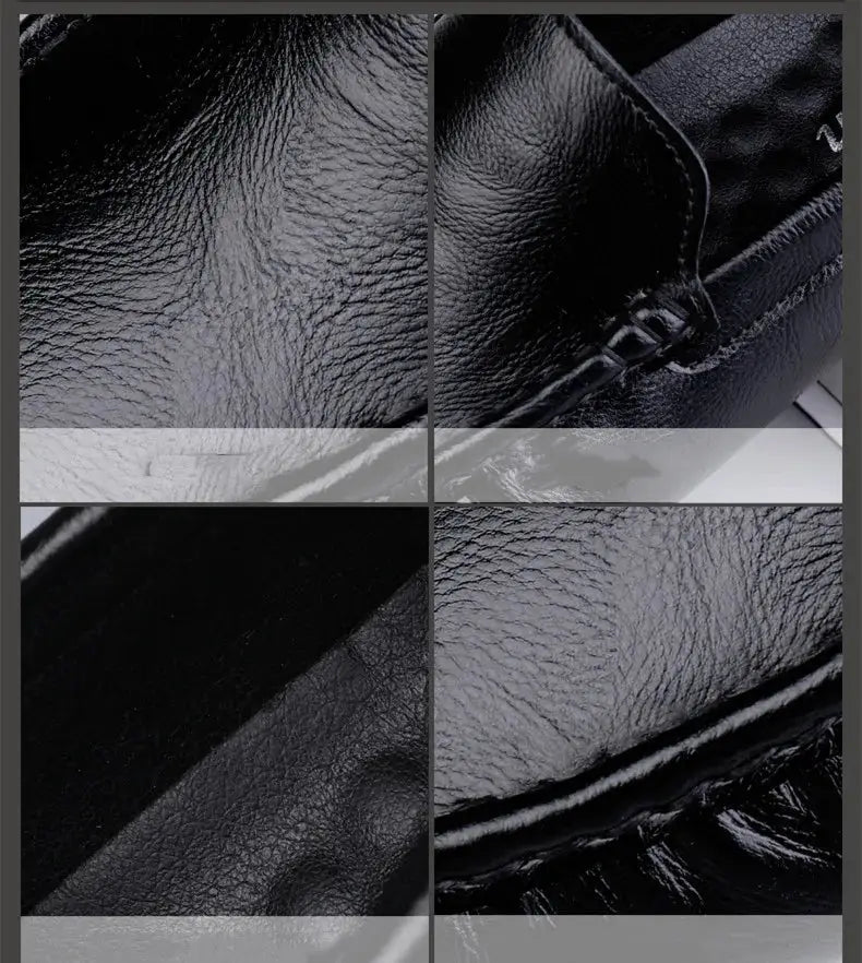 Simples Market genuine leather men's loafers in black; slip-on driving moccasins with textured leather