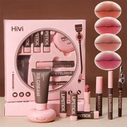 LuxeCosmetics Holiday Glow Nine Lipsticks Set With Powder BB Cream Eyebrow Pencil Mascara Eyeliner Christmas Makeup Kit