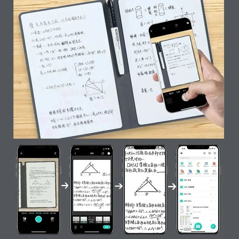 A5 reusable whiteboard notebook with black cover, free whiteboard pen and erasing cloth; portable weekly planner