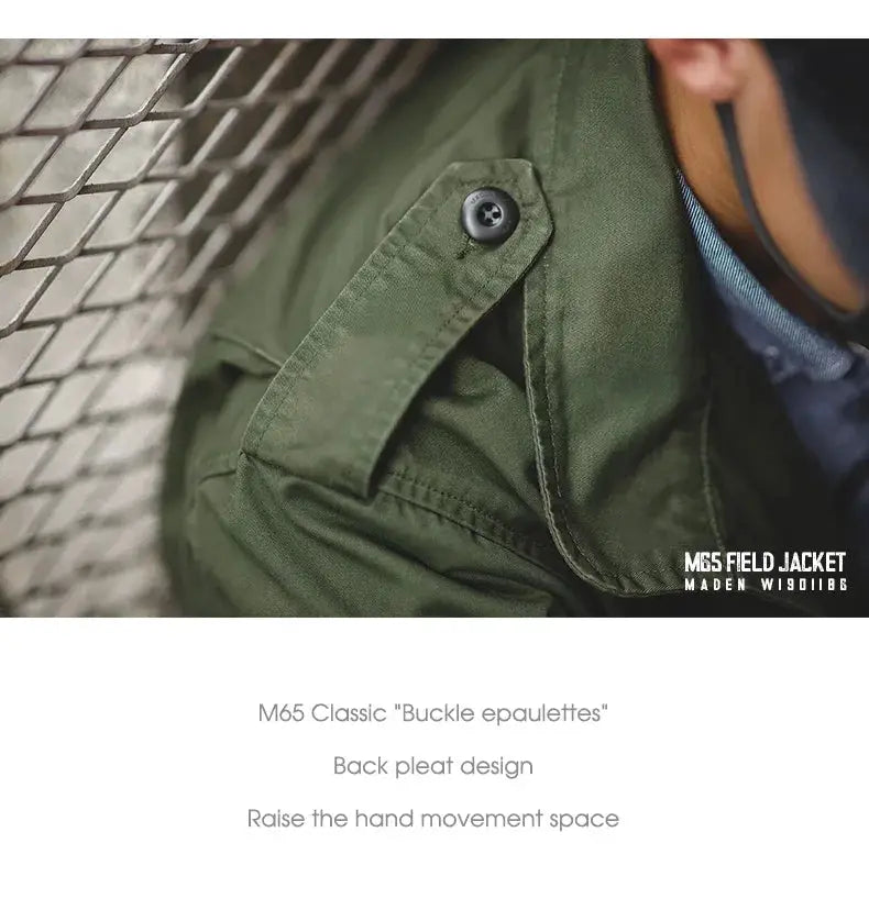 Simples Market M65 field jacket for men in green military style with shoulder epaulette
