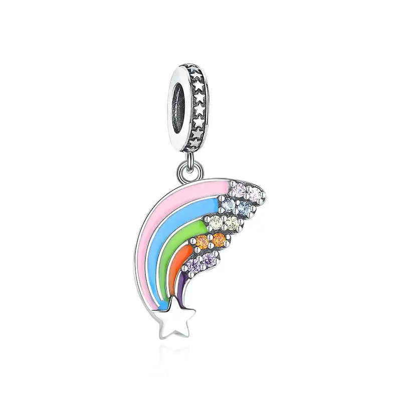 925 Sterling Silver rainbow enamel star shooting charm bead with zircon crystals by Simples Market
