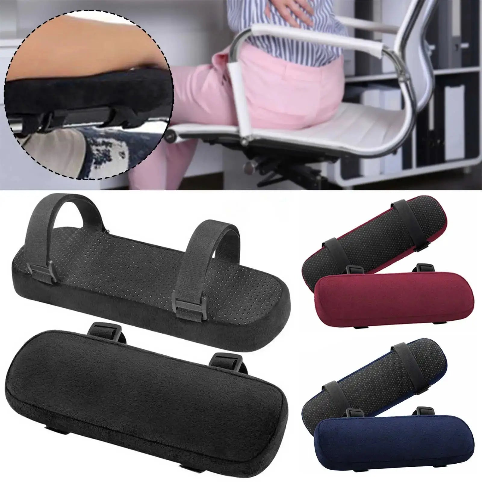 2Pcs Simples Market memory-foam chair armrest cushions with straps, removable washable covers, black