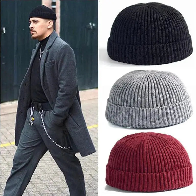 Rimiut Unisex Knitted Beanie Hat Wool Winter Cap Warm Solid Color Fashionable Autumn Men Women