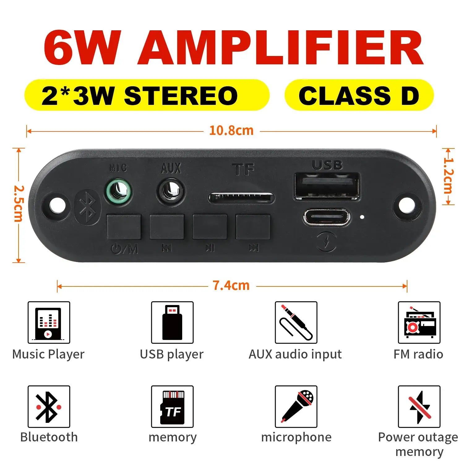 DC 5V Bluetooth 5.0 MP3 Decoder Board 6W Amplifier MP3 Player Support Call Recording 3.5mm USB TF FM For Car Speaker