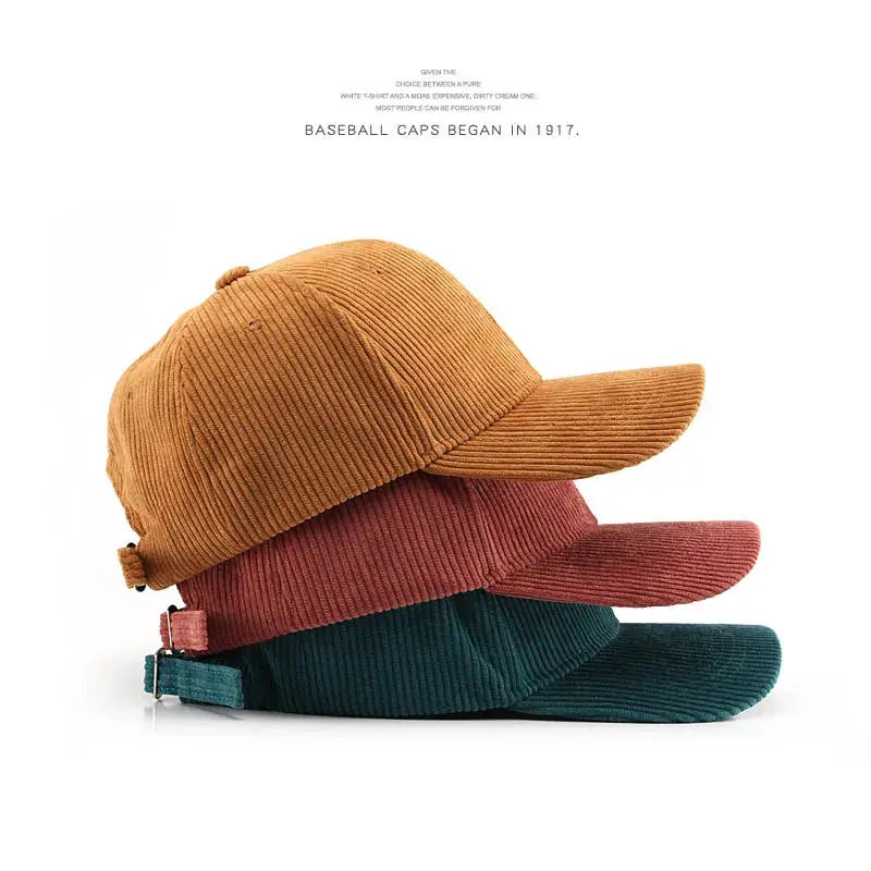 Corduroy Baseball Cap Unisex Cotton Solid Color Sun Hat Snapback Autumn Warm Fashion Hip Hop Style