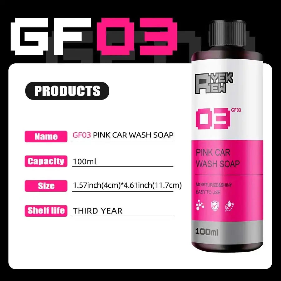 Pink car wash soap bottle GF03, 100ml, pre-wash foam for safe car paint