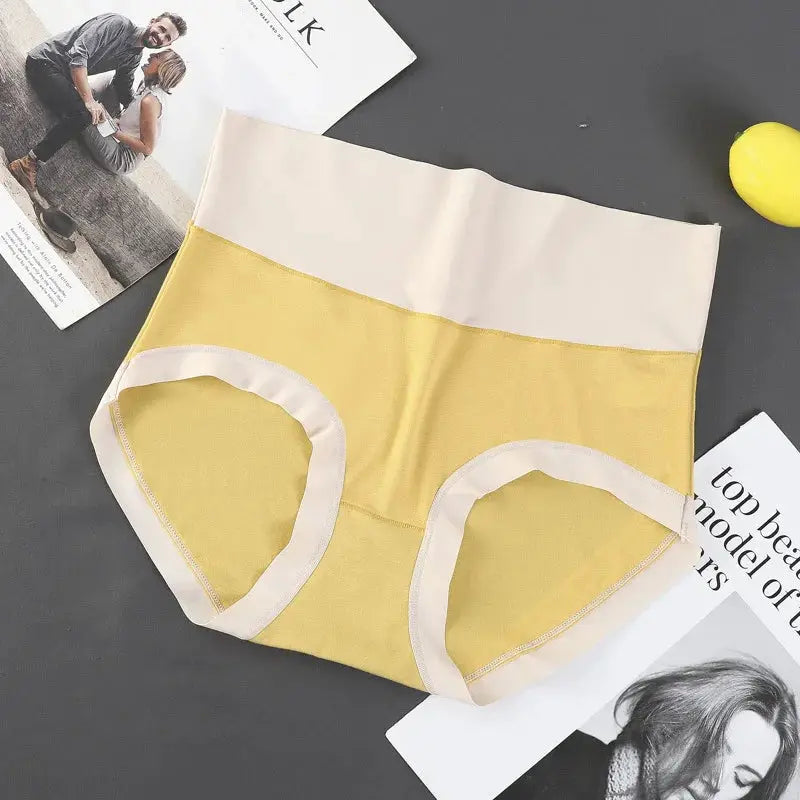 Women's high-waisted tummy-tuck triangle panties in yellow modal with white waistband, Simples Market