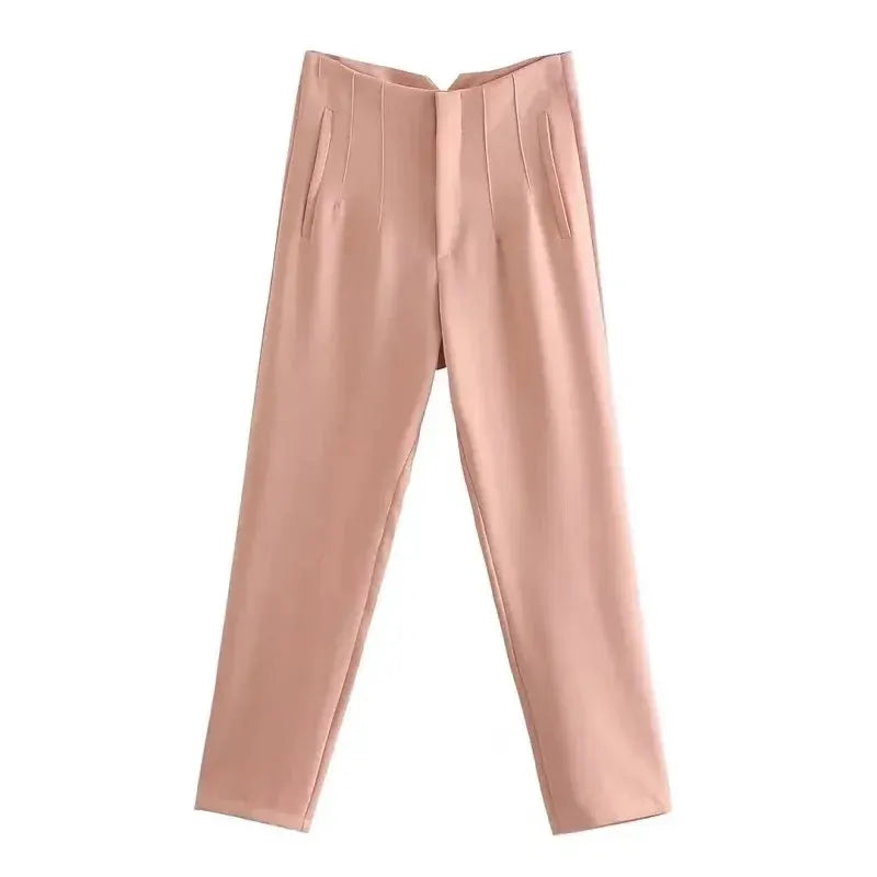 HXAO Ladies High Waist Formal Office Pants Pencil Trousers For Women Black Pink White