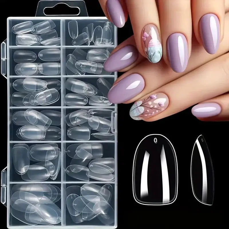 NovaNail Transparent 120 Piece Acrylic Press On Nails Set Mixed Coffin Almond Oval Square Shapes For Full Coverage