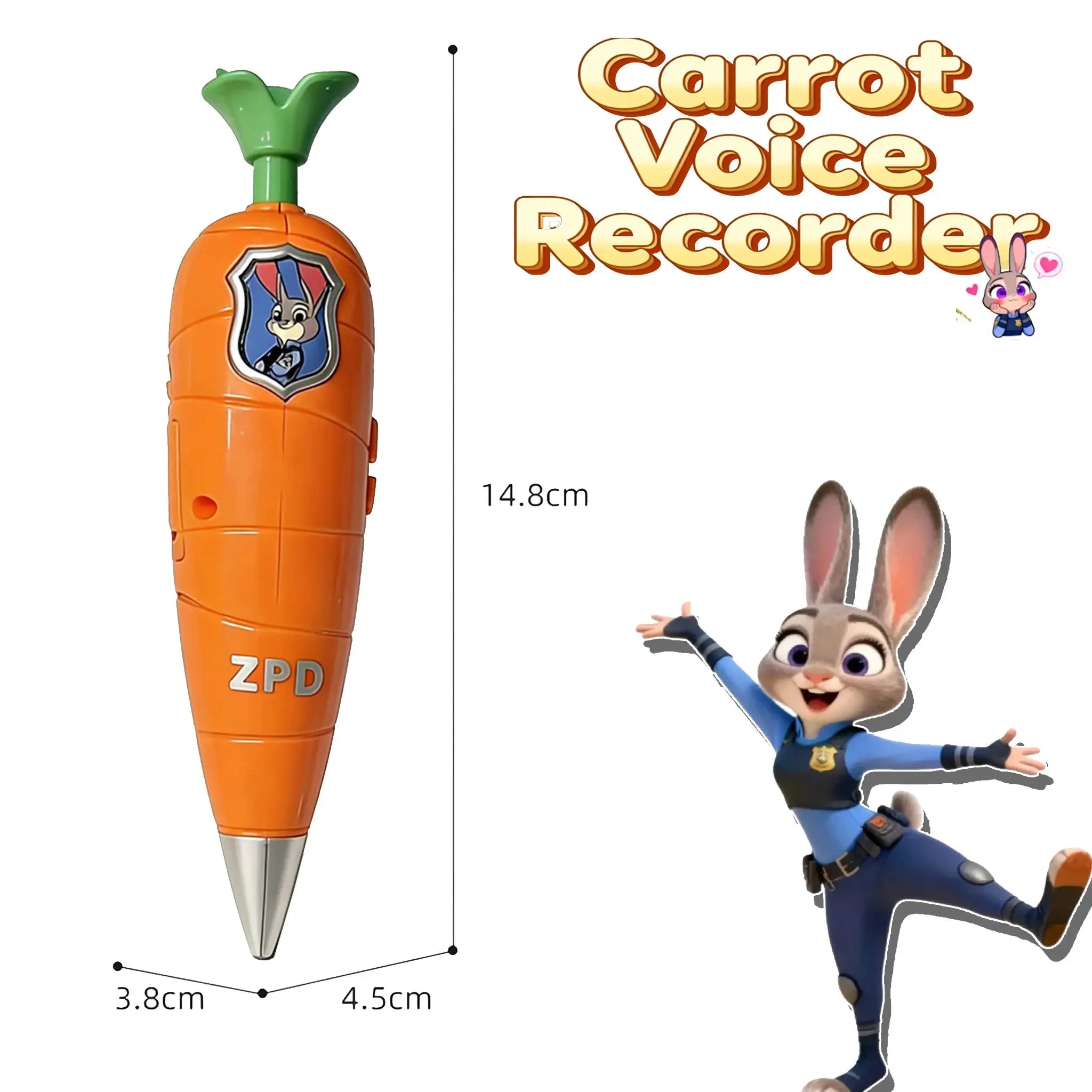 Zootopia 2 Carrot Recorder Pen For Kids Judy Hopps Nick Wilde Style 60 Second Mini Voice Recorder 2 In 1 Gel Pen