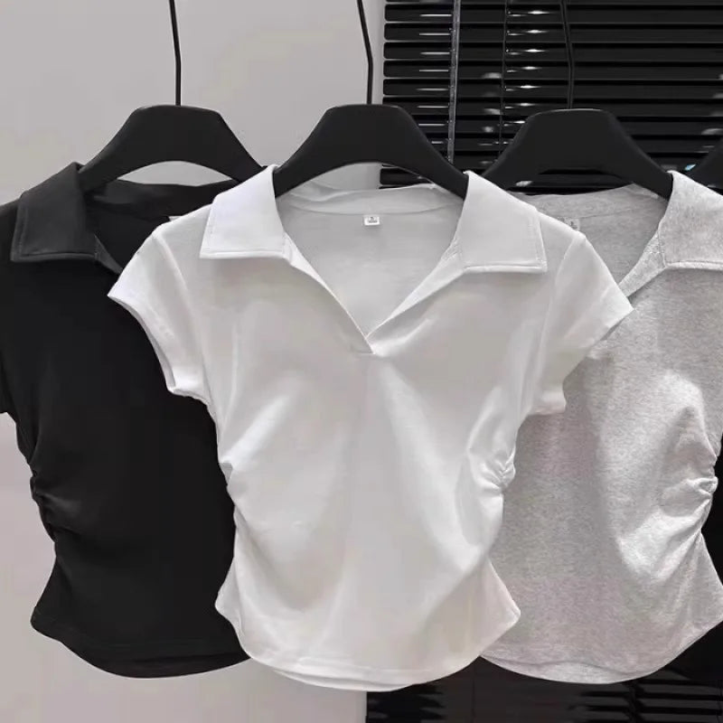 Cotton Summer Crop Top For Women Slim Fit Short Sleeve Tee Shirt