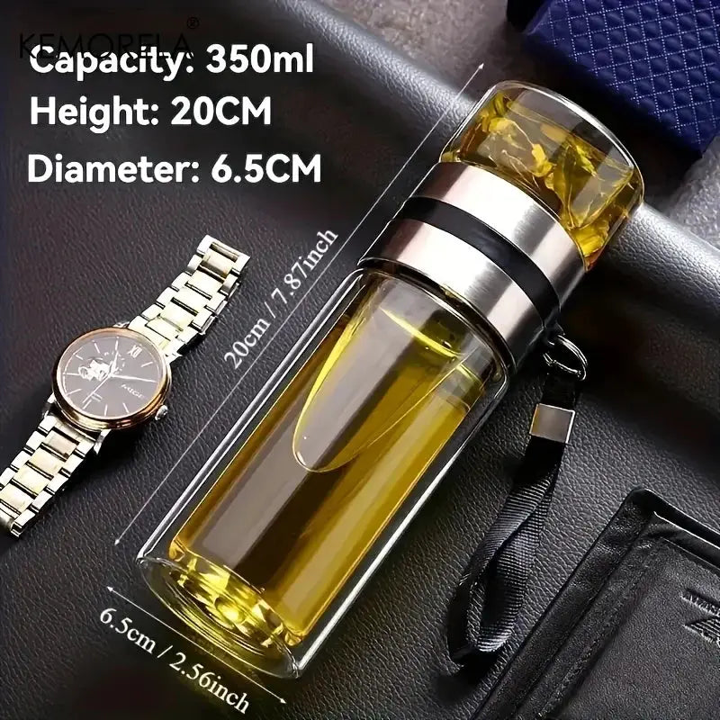 KEMORELA Leakproof Glass Tea Infuser Bottle With Double Wall Insulation And Water Separation Compartment 350ml 450ml 500ml